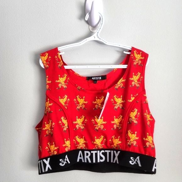 Artistix Junior's Printed Logo Band Sports Bra Red Size Large - Picture 6 of 16